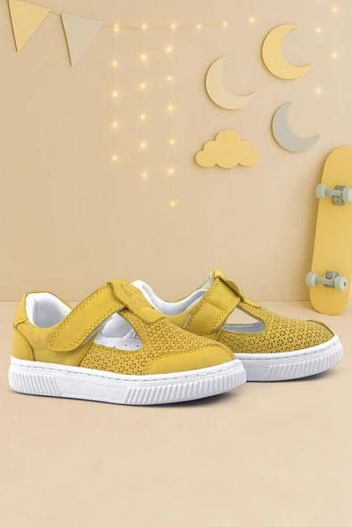 Rakerplus Bheem Hakiki Deri Sarı Cırtlı Bebek Sneaker Sandalet