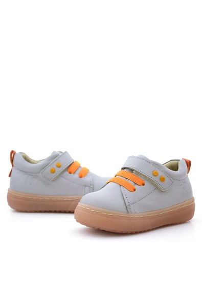 Anatomik Hakiki Deri Gri Metal Detaylı Lastikli Cırtlı Bebek Ayakkabı - 6