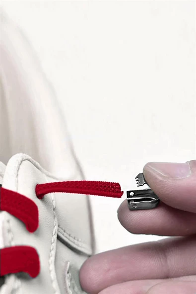 Akıllı Kilitli Ayarlanabilir 1 Çift Kırmızı 6 MM Lastik Pratik Bağcık - Resim 3