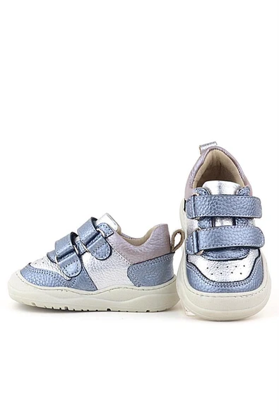 Rakerplus Schaggy Hakiki Deri Metalik Mavi Gümüş Bebek Spor Ayakkabı - Resim 7