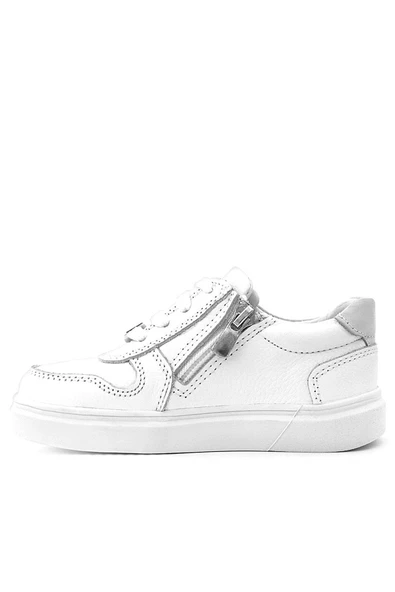 Rakerplus Hakiki Deri Beyaz Bağcıklı Fermuarlı Çocuk Sneaker Ayakkabı - Resim 5