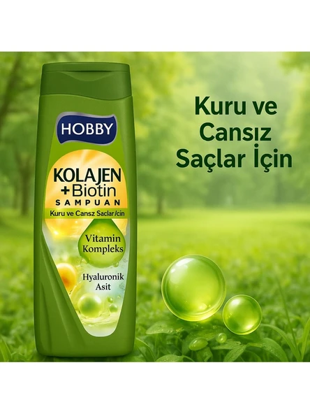 Hobby Şampuan Keratin Kafein Kuru Ve Cansız Saçlar Hyaluronik Asit 480 Ml x 2 Adet - Resim 3