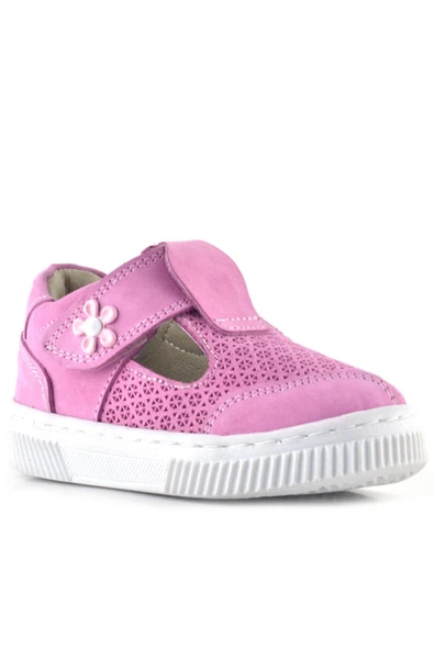 Rakerplus Bheem Hakiki Deri Pembe Cırtlı Çiçek Detaylı Bebek Sandalet - 2