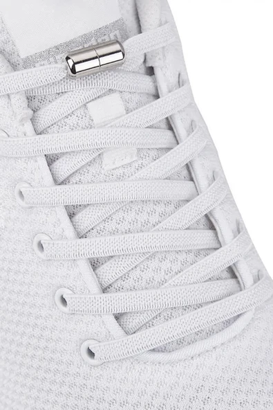 Ayarlanabilir 1 Çift Beyaz Vidalı Kapsül Uçlu 6 MM Lastik Pratik Bağcık - Resim 2