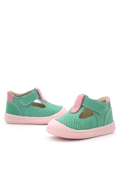 Rakerplus Shaun Hakiki Deri Su Yeşili Pembe Cırtlı Anatomik Kız Bebek Sandalet - 8