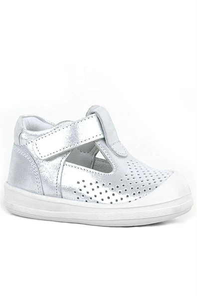 Rakerplus Shaun Hakiki Deri Beyaz Simli Cırtlı Anatomik Bebek Sandalet Ayakkabı ürün görseli 1