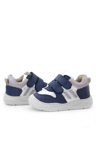 Rakerplus Schaggy Hakiki Deri Simli Lacivert Gümüş Bebek Spor Ayakkabı - Resim 8
