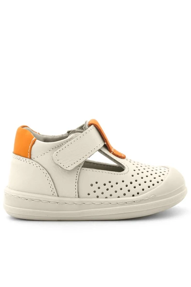 Rakerplus Shaun Hakiki Deri Bej Turuncu Cırtlı Anatomik Bebek Sandalet - 3