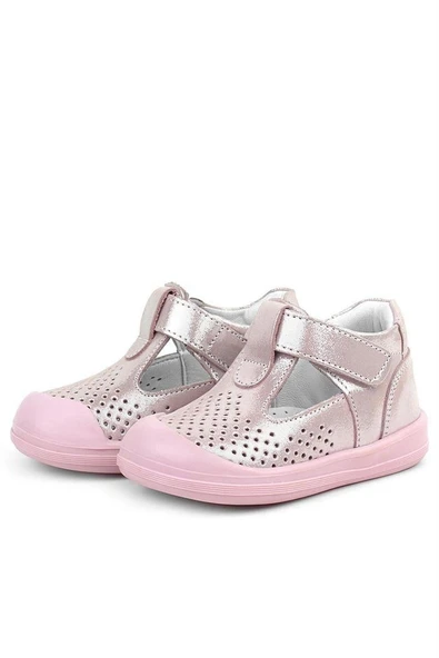 Rakerplus Shaun Hakiki Deri Pembe Simli Cırtlı Anatomik Bebek Sandalet Ayakkabı - 5