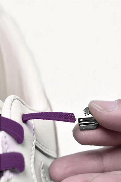 Akıllı Kilitli Ayarlanabilir 1 Çift Mor 6 MM Lastik Pratik Bağcık - Resim 3