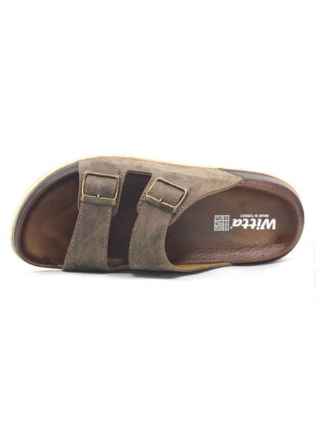 Witta Çift Tokalı Ortopedik Günlük Kaymaz Yumuşak Deri Ev Dışarı Terliği - Resim 11