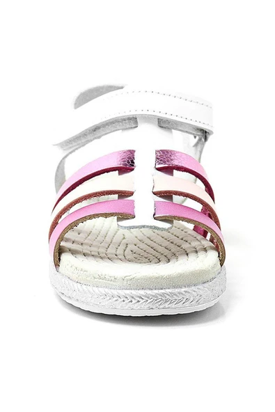 Artico Bellini Vaketa Hakiki Deri Beyaz Fuşya Pembe Kız Bebek Çocuk Sandalet - 4
