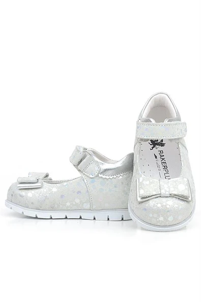 Rakerplus Hakiki Deri Gümüş Desenli Kız Bebek Babet Ayakkabı - Resim 6
