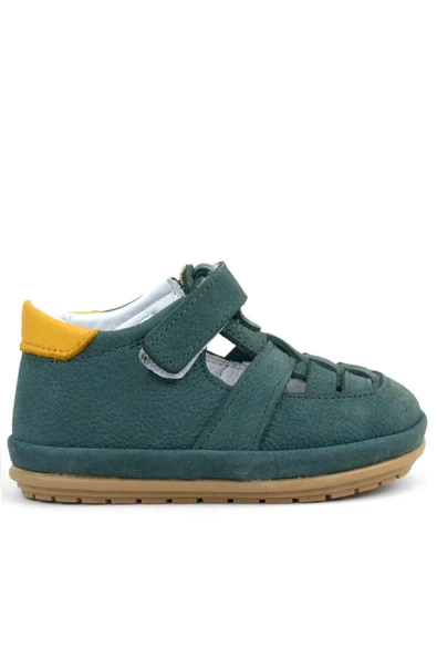 Rakerplus Muppet Hakiki Deri Yeşil Sarı Cırtlı Anatomik Bebek Sandalet Ayakkabı - 2