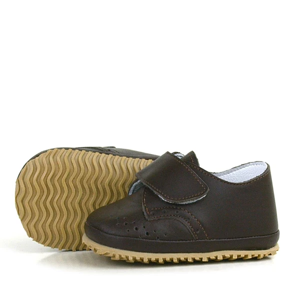 Hakiki Deri Kahverengi Cırtlı Bebek Patik Ayakkabı - Resim 6