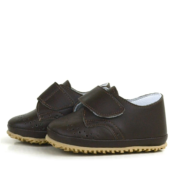 Hakiki Deri Kahverengi Cırtlı Bebek Patik Ayakkabı - Resim 5