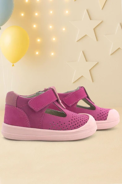 Rakerplus Shaun Hakiki Deri Fuşya Pembe Cırtlı Anatomik Bebek Sandalet ürün görseli 1