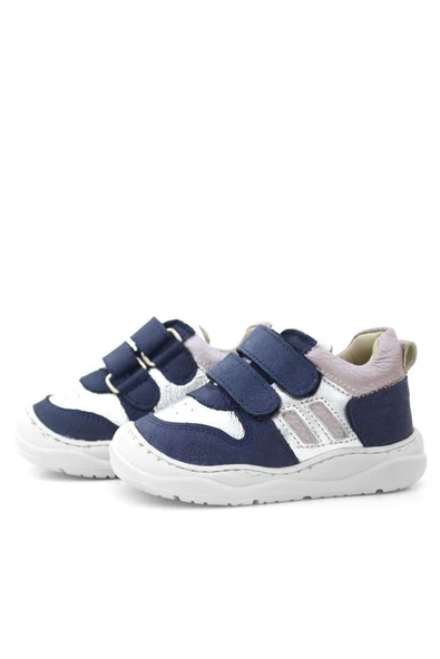 Rakerplus Schaggy Hakiki Deri Simli Lacivert Gümüş Bebek Spor Ayakkabı - Resim 6