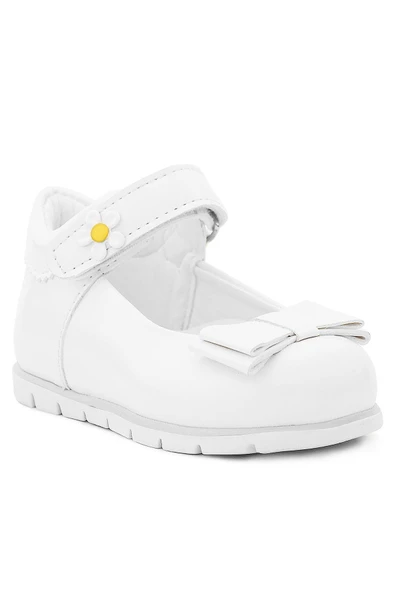 Rakerplus Beyaz Rugan Fiyonklu Papatya Detaylı Kız Bebek Babet Ayakkabı - Resim 2