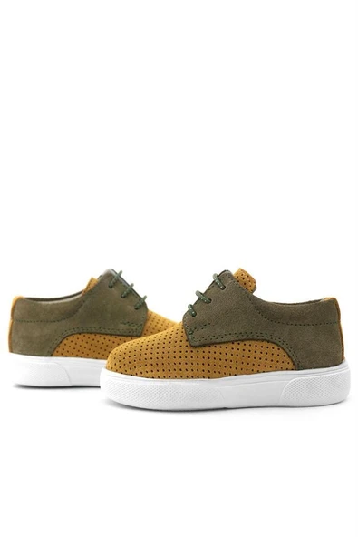 Rakerplus Hakiki Deri Hardal Sarı Haki Lastikli Erkek Çocuk Günlük Ayakkabı - Resim 8