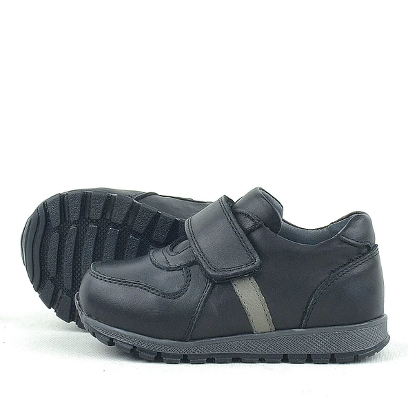 Rakerplus Hakiki Deri Siyah Cırtlı Bebek Spor Ayakkabı - Resim 5