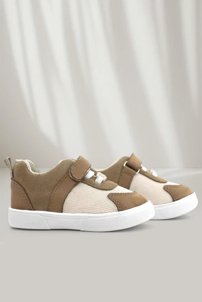 Rakerplus Hakiki Deri Krem Kum Rengi Cırtlı Bebek Ayakkabı ürün görseli