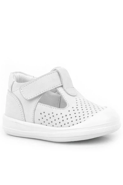 Rakerplus Shaun Hakiki Deri Beyaz Cırtlı Anatomik Bebek Sandalet