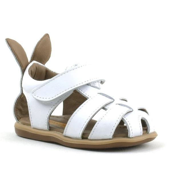 Rakerplus Bunny Hakiki Deri Beyaz Cırtlı Bebek Sandalet