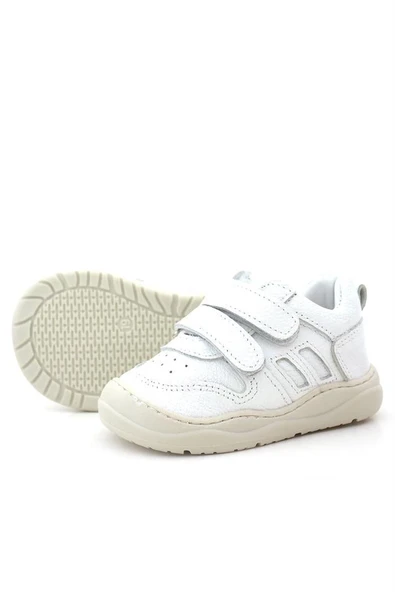 Rakerplus Schaggy Hakiki Deri Beyaz Cırtlı Bebek Spor Ayakkabı - Resim 7