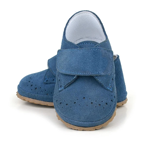Hakiki Deri Lacivert Süet Cırtlı Bebek Patik Ayakkabı - 7