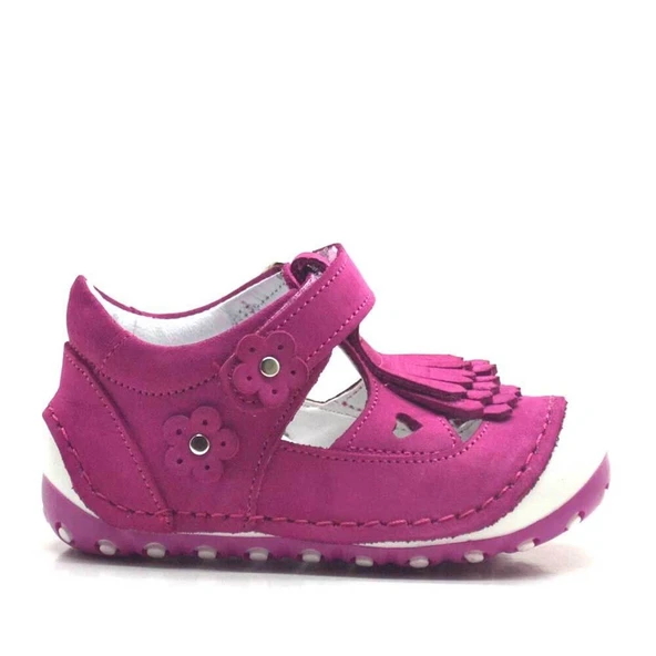 Hakiki Deri Püsküllü Pembe Cırtlı Yazlık İlk Adım Ayakkabı - 2