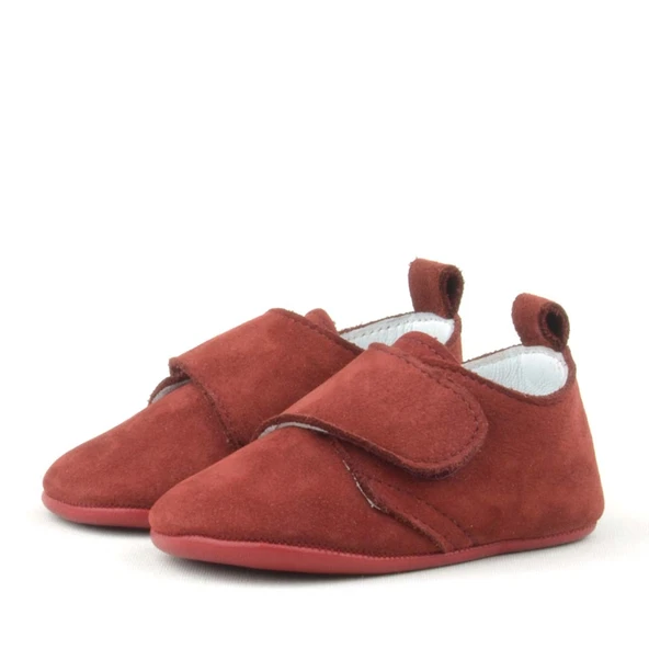 Booba Hakiki Deri Bordo Cırtlı Bebek Patik - Resim 4