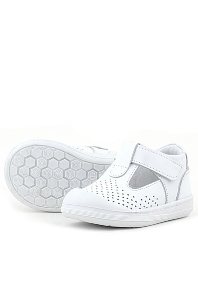 Rakerplus Shaun Hakiki Deri Beyaz Cilt Cırtlı Anatomik Bebek Sandalet - 5