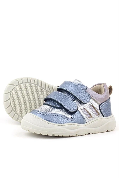 Rakerplus Schaggy Hakiki Deri Metalik Mavi Gümüş Bebek Spor Ayakkabı - Resim 6