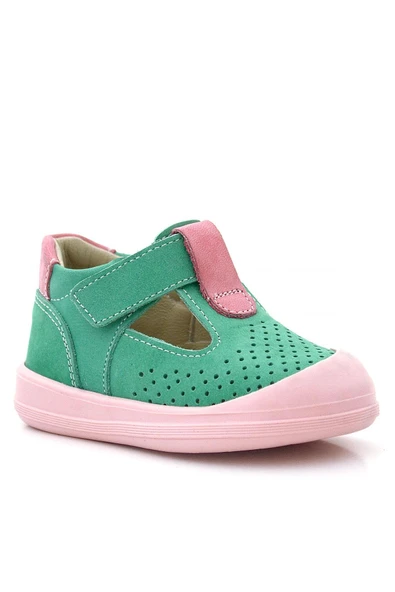Rakerplus Shaun Hakiki Deri Su Yeşili Pembe Cırtlı Anatomik Kız Bebek Sandalet - 2