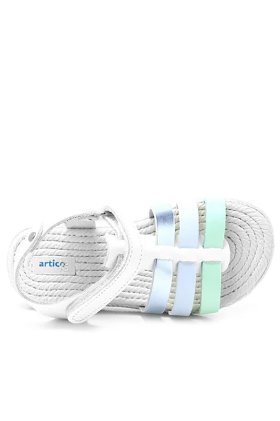 Artico Bellini Vaketa Hakiki Deri Beyaz Mavi Yeşil Kız Bebek Çocuk Sandalet - 6