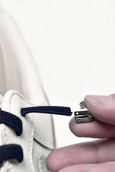 Akıllı Kilitli Ayarlanabilir 1 Çift Koyu Lacivert 6 MM Lastik Pratik Bağcık - Resim 3