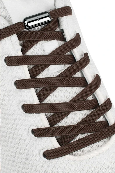 Ayarlanabilir 1 Çift Kahverengi Vidalı Kapsül Uçlu 6 MM Lastik Pratik Bağcık - Resim 2