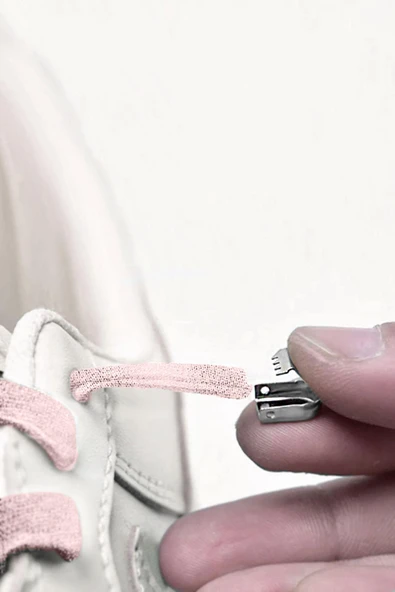 Akıllı Kilitli Ayarlanabilir 1 Çift Pembe 6 MM Lastik Pratik Bağcık - Resim 3