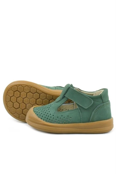 Rakerplus Shaun Hakiki Deri Yeşil Cırtlı Anatomik Bebek Sandalet - Resim 5