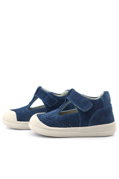 Rakerplus Shaun Hakiki Deri Lacivert Beyaz Cırtlı Anatomik Bebek Sandalet - Resim 6