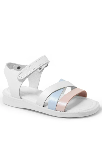 Artico Alexia Hakiki Deri Vaketa Pembe Beyaz Kız Bebek Sandalet