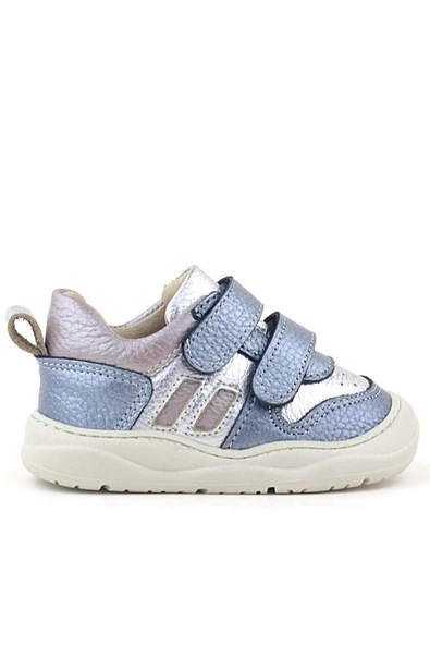 Rakerplus Schaggy Hakiki Deri Metalik Mavi Gümüş Bebek Spor Ayakkabı - Resim 3