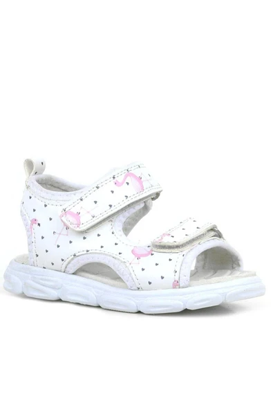Rakerplus Beyaz Flamingo Cırtlı Bebek Sandalet Ayakkabı