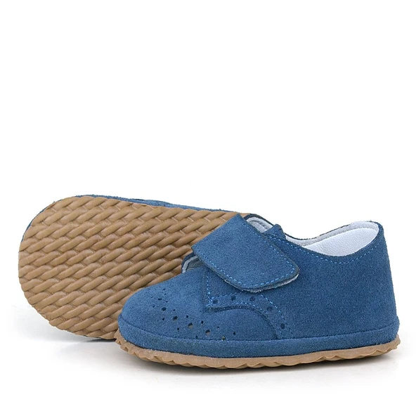 Hakiki Deri Lacivert Süet Cırtlı Bebek Patik Ayakkabı - 6