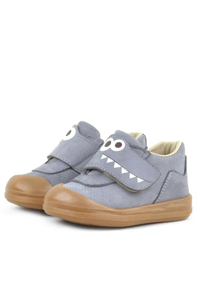 Rakerplus Dino Hakiki Deri Gri Yüksek Bilekli Bebek Ayakkabı - Resim 5