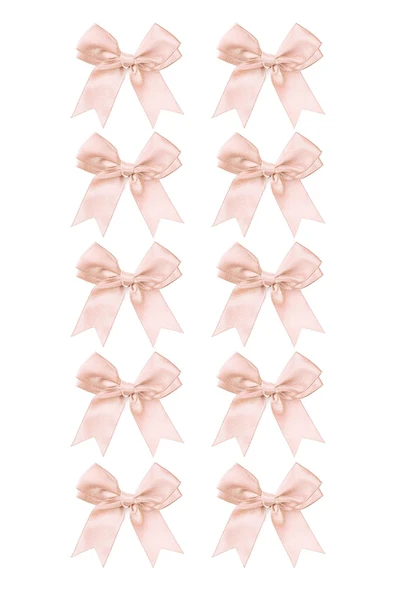 10 Adet Pudra Pembe Saten Fiyonk Süsleme Kurdele Seti - 3