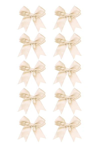 10 Adet Ekru Saten Fiyonk Süsleme Kurdele Seti - Resim 3