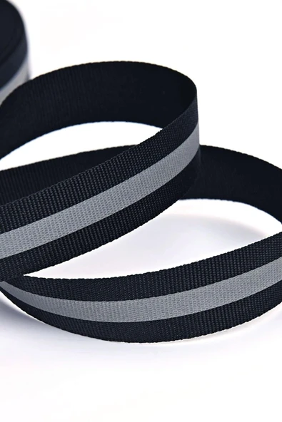 Siyah Reflektörlü 10 mm 5 mt Yansıtıcı Dokuma Şerit Bant - 2