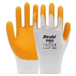 Beybi Nitril PMK PN5 Beyaz Sarı Örme Polyoster Nitril 10 Beden 12li Paket EN388 (3121X) - 2